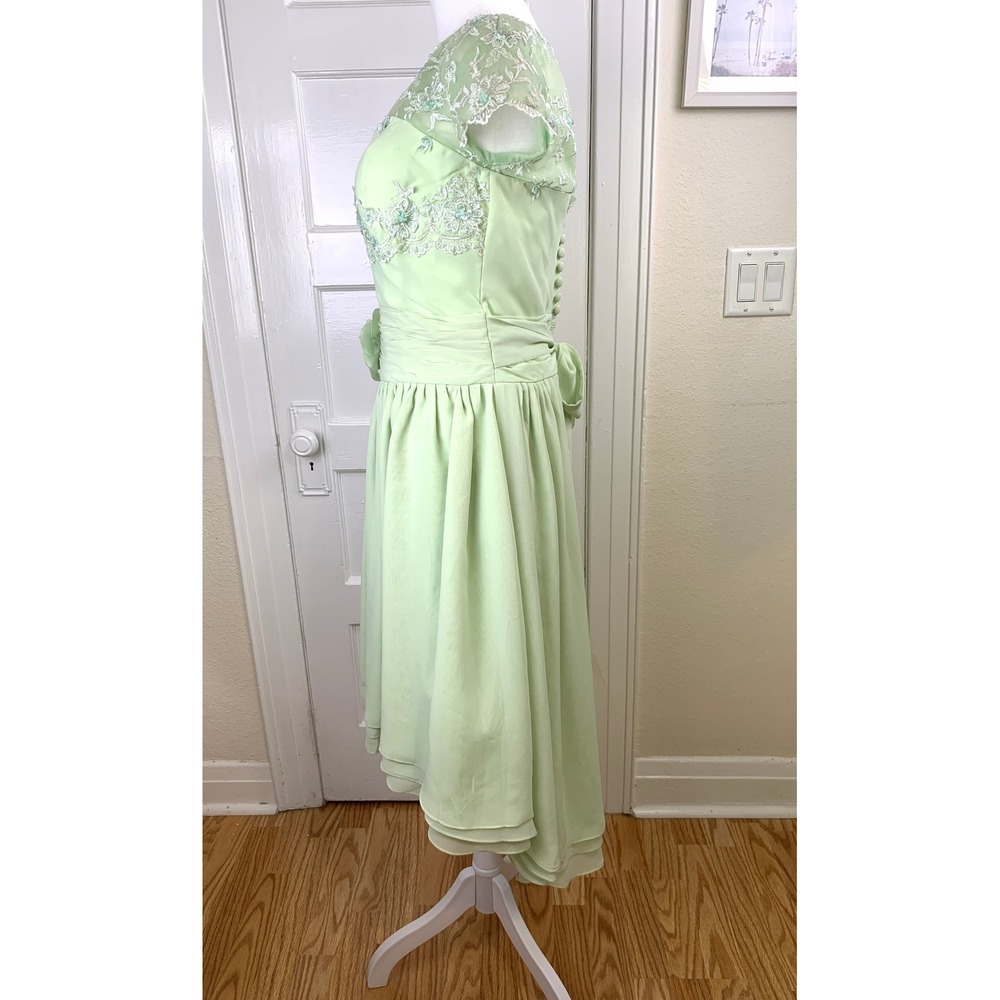Sage Green 1950s Vintage Style Cocktail Dress Courthouse Wedding Chiffon Size M - Picture 5 of 16